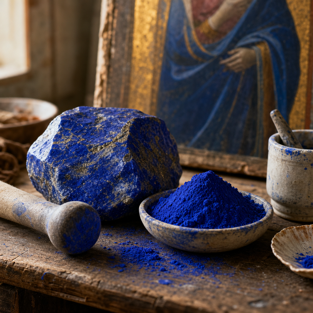 Historical pigment samples showing color evolution