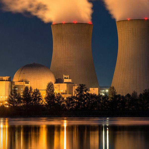 Power plant glowing at night — detail