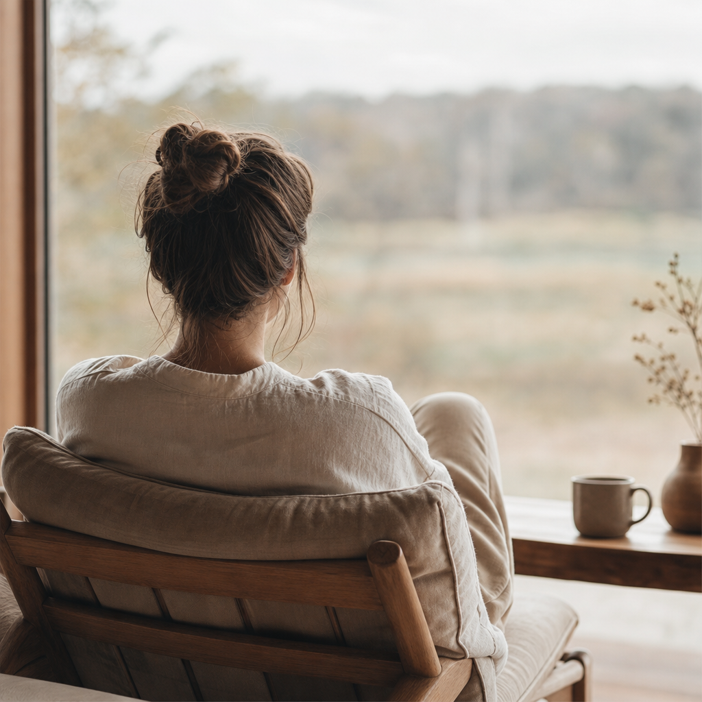 Person sitting peacefully in quiet space