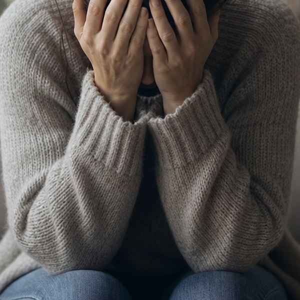 Person expressing strong emotion indoors — detail