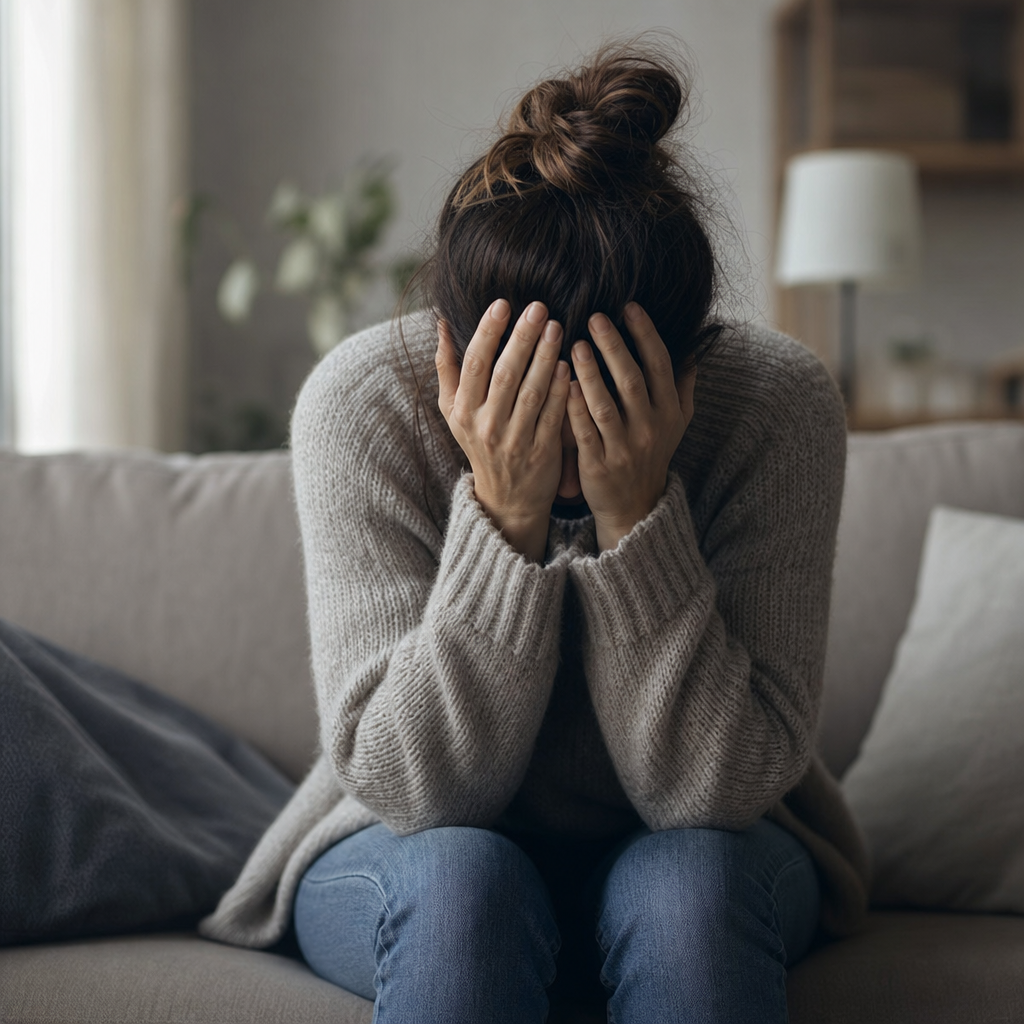 Person expressing strong emotion indoors