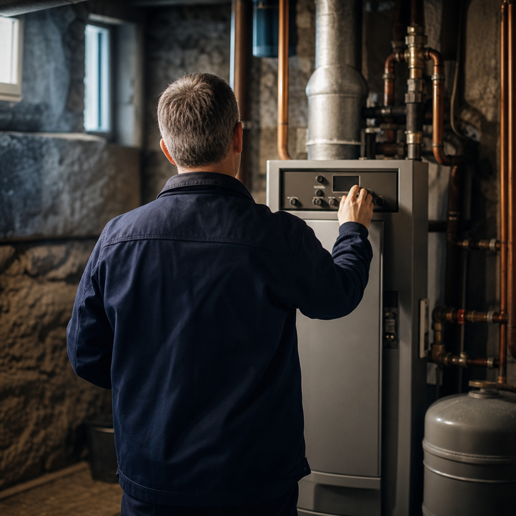 Man in basement operating control panel
